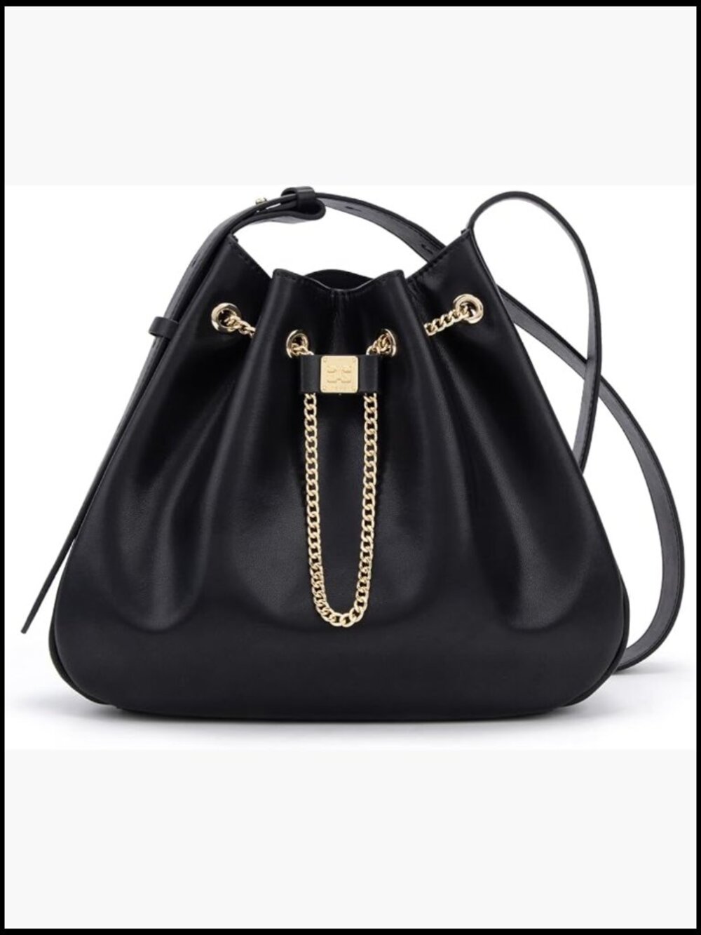 Genuine Leather Bucket Bag Chain Drawstring Convertible Crossbody Shoulder Bag